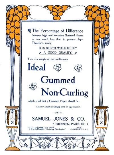 Samuel Jones & Co. - Ideal Gummed Non-Curling Annons, 1919 av Samuel Jones