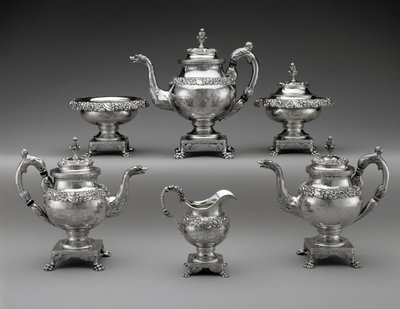 Te- och kaffeservering, c. 1824-1829 (silver) av Samuel Kirk