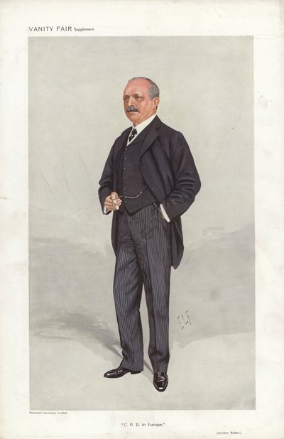Archer Baker, C P R In Europe, Vanity Fair-tecknad film (lito i färg) av Samuel Luke (after) Fildes