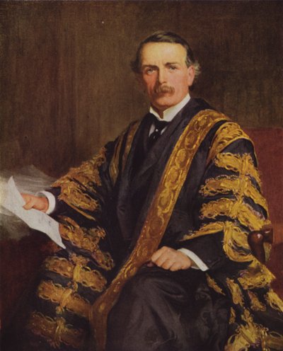 David Lloyd George, walesisk liberal politiker och Storbritanniens premiärminister (färg litho) av Samuel Luke (after) Fildes