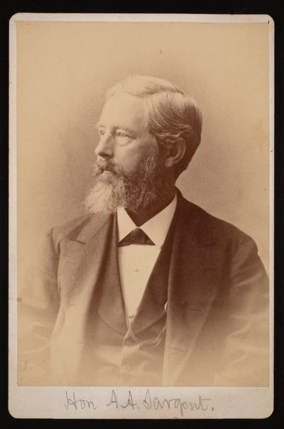 Porträtt av Aaron Augustus Sargent 1827-1887, mellan 1876 och 1880. av Samuel Montague Fassett