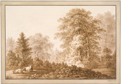 Skogslott med två liggande kor av Samuel Mygind