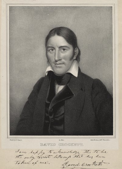 David Crockett, ca 1835 (litografi på chine collé) av Samuel Osgood