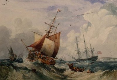 En fransk fiskesmack i en dyning utanför Dover (akvarell) av Samuel Owen