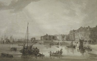 Margate Harbour, 1806 (brun tvätt över grafit) av Samuel Owen
