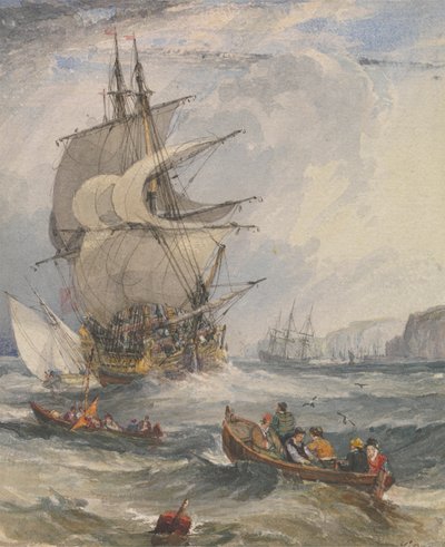 Segelfartyg och småbåtar i grov sjö utanför kusten av Samuel Owen
