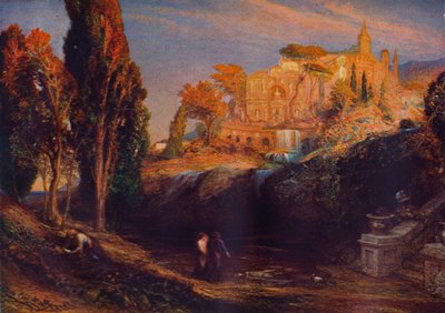 "Emily och Valancourt på Chateau Le Blanc: Lady Foix hör av Dr Foix, Mysteries of Udolpho" av Samuel Palmer