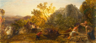 Harvest in the Vineyard, 1859 (wc, gouache och gummi arabicum på papper) av Samuel Palmer