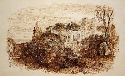 "Mark yon Old Mansion..." (penna & brunt bläck på papper) av Samuel Palmer