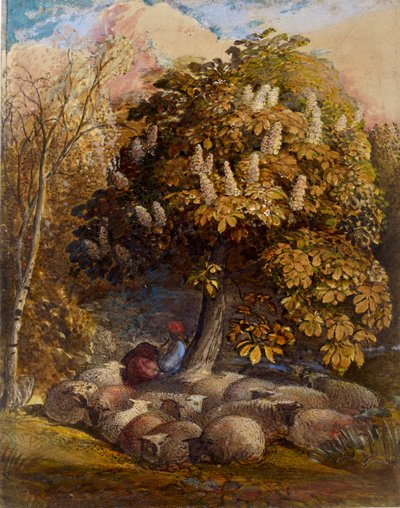 Pastoral med ett hästkastanjträd, c1830-1831 av Samuel Palmer