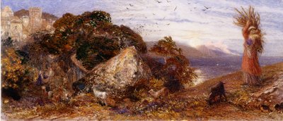 Rising Moon (kroppsfärg, penna och akvarell) av Samuel Palmer
