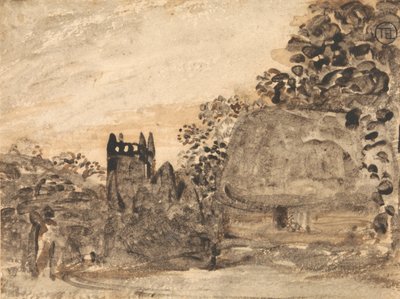 Halmtak stuga och kyrka av Samuel Palmer