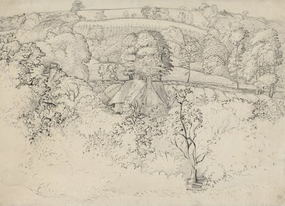 The Primitive Cottage, Shoreham (penna, bläck och tvätt på papper) av Samuel Palmer