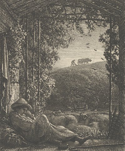Den sovande herden, tidig morgon, 1857. av Samuel Palmer