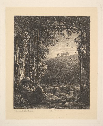 Den sovande herden, tidig morgon, 1857. av Samuel Palmer