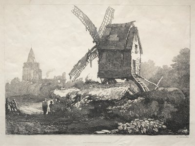 En serie gamla byggnader och lantliga stugor i norra England: At Crowland, Windmill, 182 av Samuel Prout