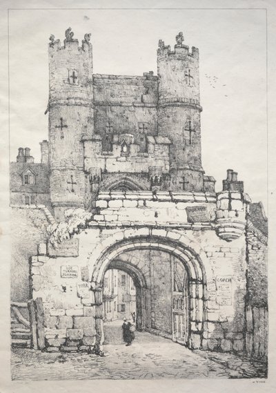 En serie gamla byggnader och lantliga stugor i norra England: Vid York, Medieval Gate av Samuel Prout