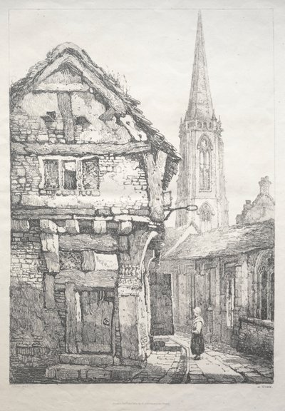 En serie gamla byggnader och lantliga stugor i norra England: På York, Street bredvid Cloister Wall av Samuel Prout