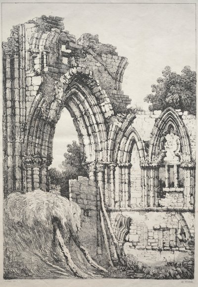 En serie gamla byggnader och lantliga stugor i norra England: I York, Ruins av Samuel Prout