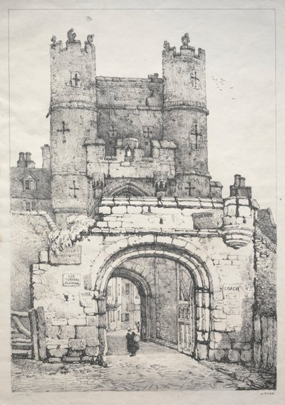 En serie gamla byggnader och lantliga stugor i norra England: At York, Medieval Gate, 18 av Samuel Prout
