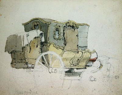 En prydnadscoach (penna & bläck och akvarell på papper) av Samuel Prout