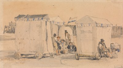 Badtält på stranden, Oostende av Samuel Prout