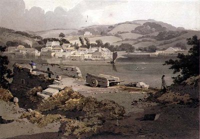 Landskap, med flod och by av Samuel Prout