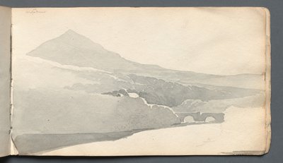 Skissbok: Bergigt landskap med bro, 1814. av Samuel Prout