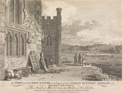 En vy av det nya tornet och en del av det stora Kitchin-fönstret i Arundel Castle, Sussex (utgiven av J. Sewell); sida 13 (volym ett) av Samuel Rawle