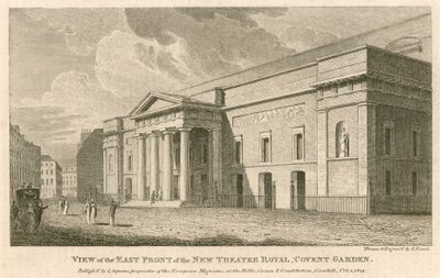 Vy över östfronten av den nya Theatre Royal, Covent Garden, London av Samuel Rawle