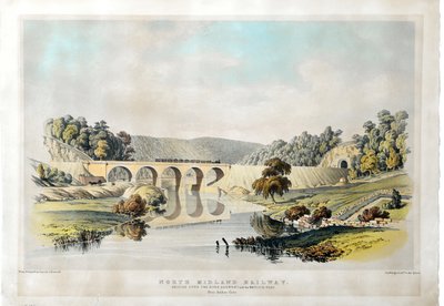 North Midland Railway Bridge över floden Derwent och Matlock Road nära Amber Gate. 1840 (handfärgad litografi på papper) av Samuel Russell