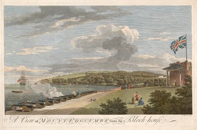 En vy av Mount Edgcumbe från Block House, pub. 1755. av Samuel Scott