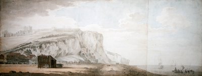 Dover Castle och Cliffs from the Shore (penna, penna och bläck och akvarell på papper) av Samuel Scott