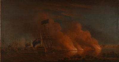 Franska eldflottar attackerar den brittiska flottan utanför Quebec, 28 juni 1759 av Samuel Scott