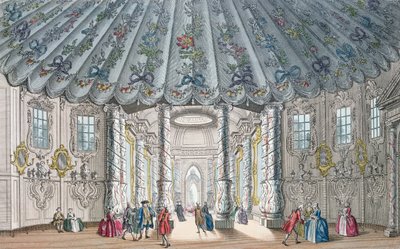 Interiörvy av det eleganta musikrummet i Vauxhall Gardens, graverad av H. Roberts, 1752 (handfärgad gravyr) av Samuel Wale