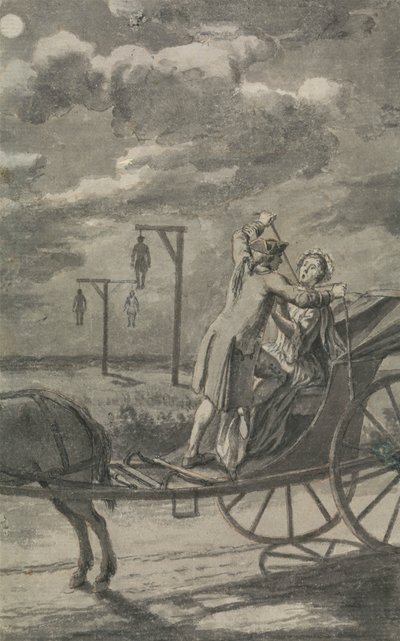 Murder in the Carriage (förmodligen en design för Tyburn Chronicle) av Samuel Wale