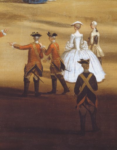 Soldater och ett par i Horseguards Parade, c.1758 olja på duk detalj av 237617 av Samuel Wale