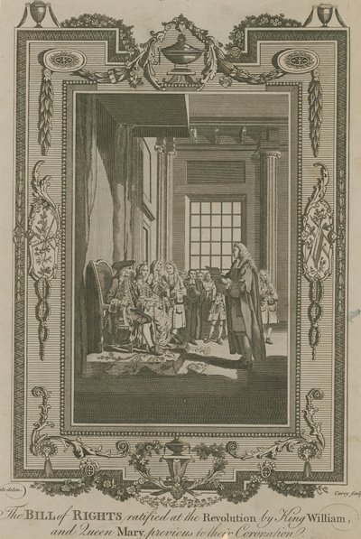 Bill of Rights ratificerade vid revolutionen av kung William och drottning Mary av Samuel Wale