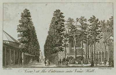 Vy över ingången till Vauxhall Gardens, London av Samuel Wale