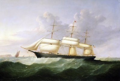 Fartyget "Palestine", med fulla segel, under Förenta staternas (USA) flagg, byggt 1854, avsett för passagerartransport på den transatlantiska linjen av Samuel Walters