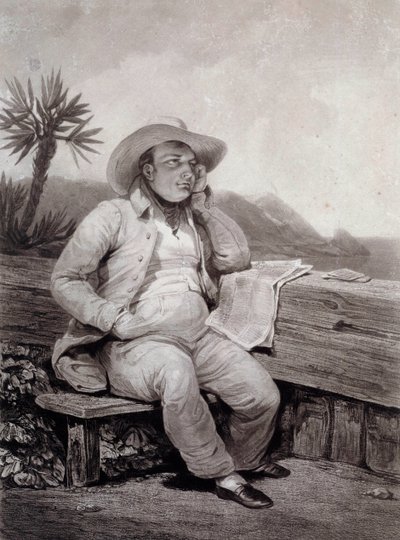 Porträtt av Napoleon I (1769-1821) en gravyr från Sainte Helene av Samuel William Reynolds (1773-1835) 1820 Ile d