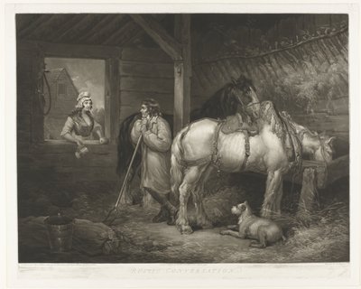 Gesprek in the stal Rustik konversation (titel på objekt) av Samuel William Reynolds (I)