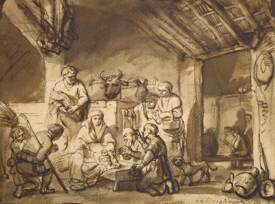 Adoration of the Shepherds, c.1646 (penna och pensel och penna på papper) av Samuel van Hoogstraten