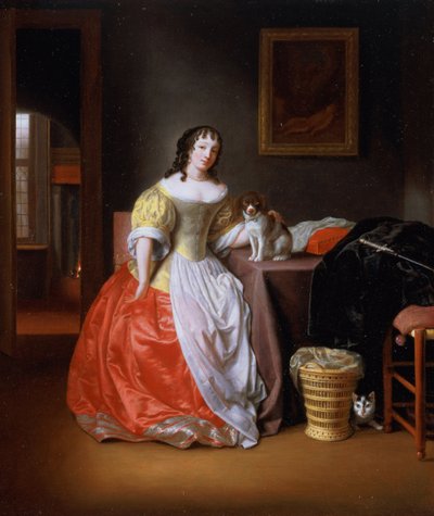 Dam i gul och röd klänning av Samuel van Hoogstraten