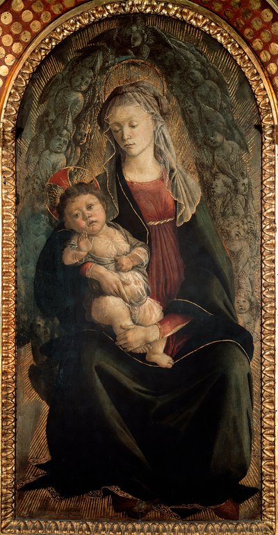Jungfru och barn i härlighet omgiven av Seraphin-änglar Detrempe på trä av Alessandro di Mariano dei Filipepi, dit Sandro Botticelli (1445-1510) 1469-1470 Dim.120x65 cm Florence Uffizi Gallery (Uffizi) av Sandro Botticelli