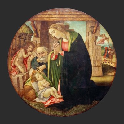 Tillbedjan av barnet med pojken Johannes av Sandro Botticelli