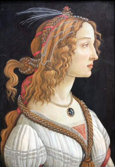 Idealiserat porträtt av en dam (Porträtt av Simonetta Vespucci som nymf) av Sandro Botticelli