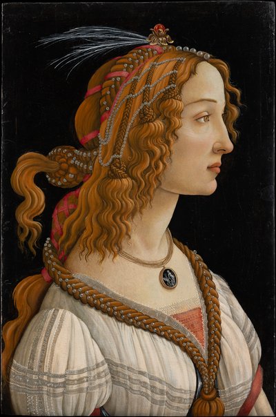 Ett idealiserat porträtt av en dam (Porträtt av Simonetta Vespucci som nymf) av Sandro Botticelli