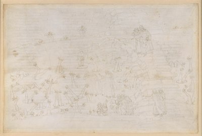 La Divina Commedia, Inferno XIX. Vergilius och Dante i helvetets åttonde krets (Malebolge), 3:e bolgia: Korrupta kyrkliga ämbetsmän, straffet för simonisterna av Sandro Botticelli
