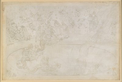 La Divina Commedia, Inferno XVII. Vergilius och Dante i helvetets sjunde krets, 3:e avsnittet: De som brutit mot den gudomliga ordningen i eldöknen, bestraffningen av ockrarna; nedstigningen i djupet på Geryons rygg av Sandro Botticelli